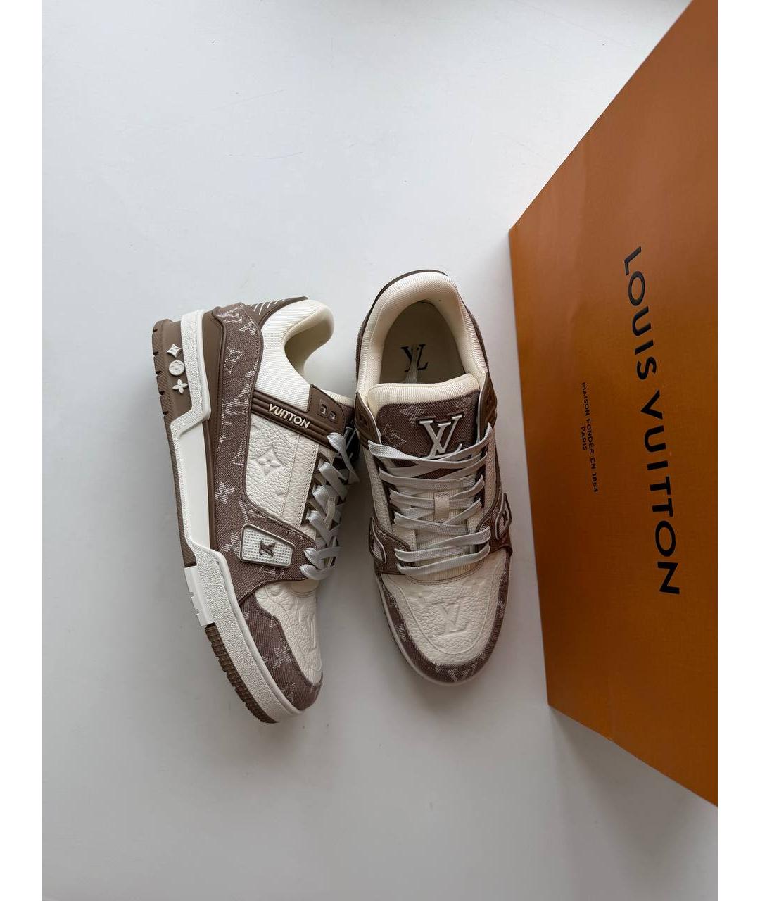 LOUIS VUITTON Бежевые кожаные низкие кроссовки / кеды, фото 6