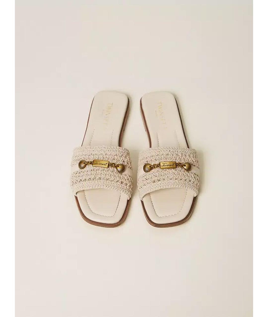 TWIN-SET Бежевые синтетические шлепанцы, фото 3