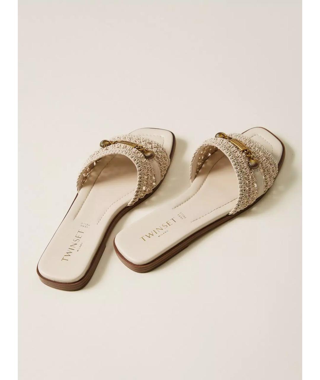 TWIN-SET Бежевые синтетические шлепанцы, фото 5