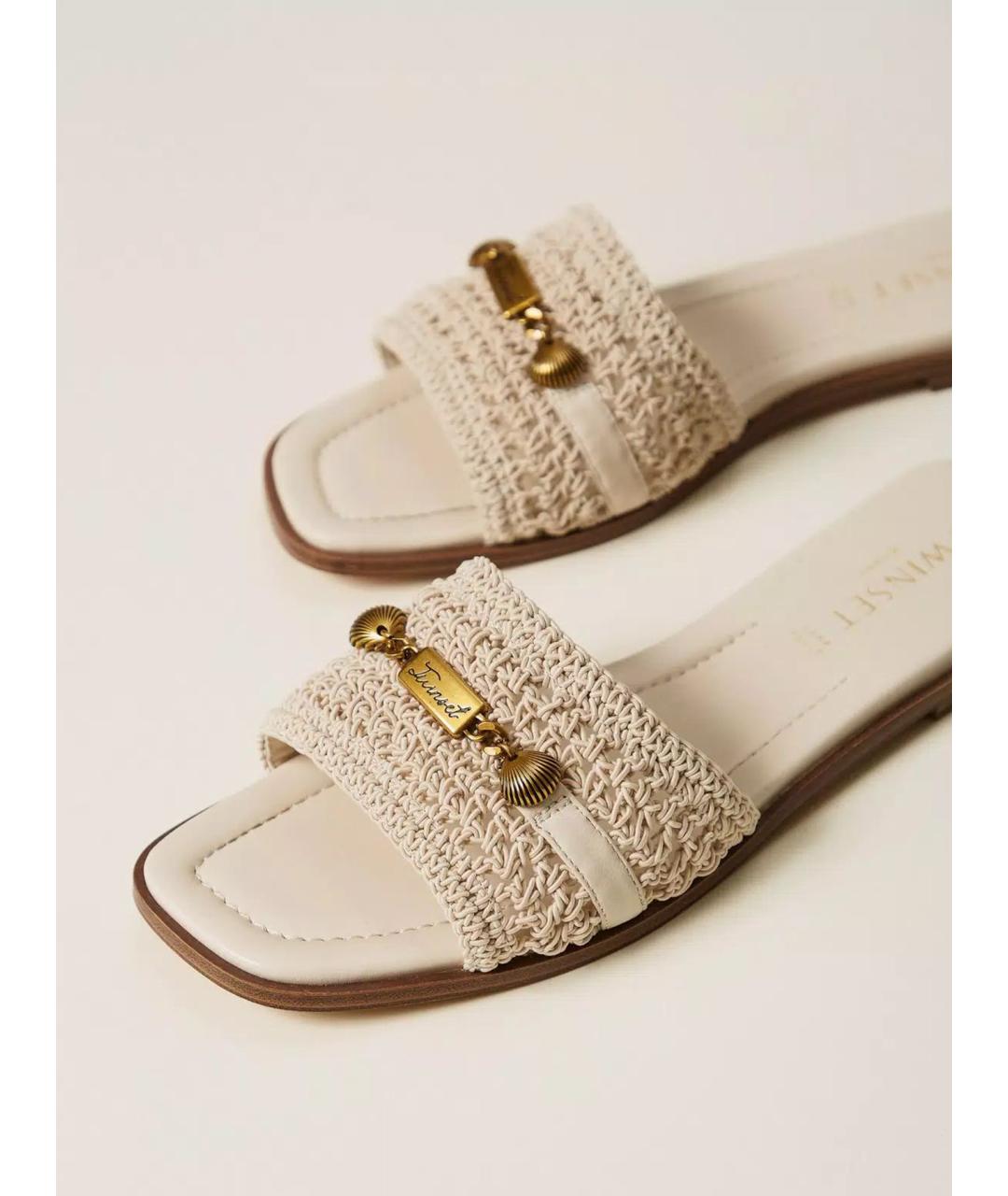 TWIN-SET Бежевые синтетические шлепанцы, фото 4