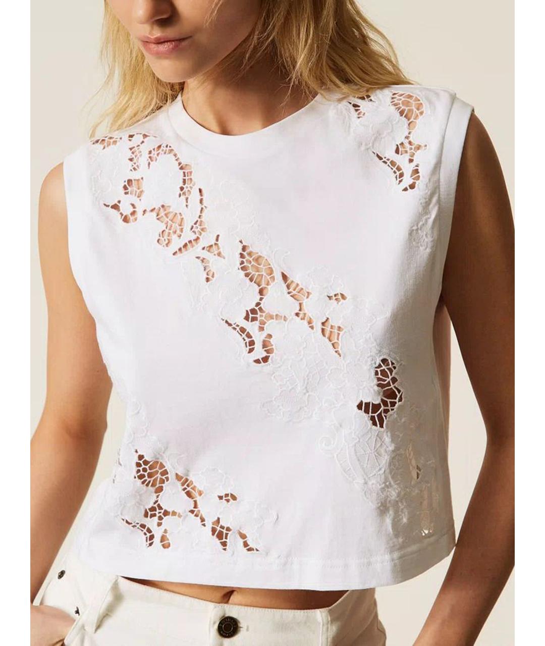 TWIN-SET Белая хлопковая майка, фото 2