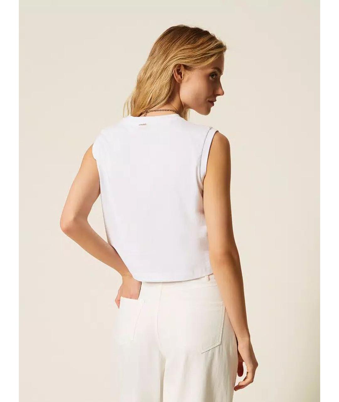 TWIN-SET Белая хлопковая майка, фото 3