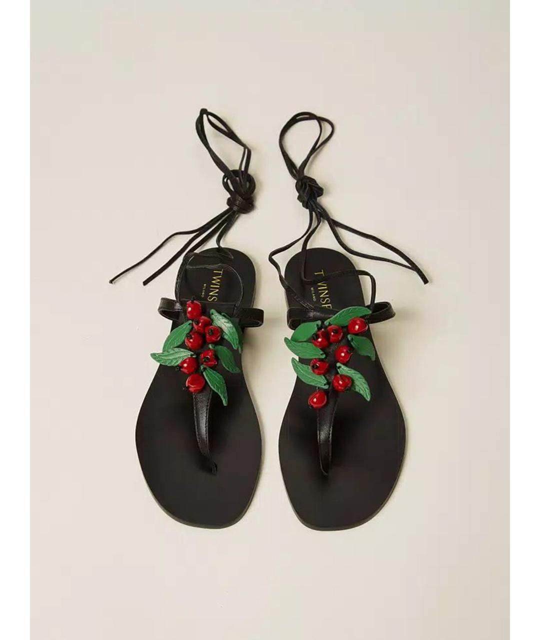 TWIN-SET Черные кожаные сандалии, фото 2