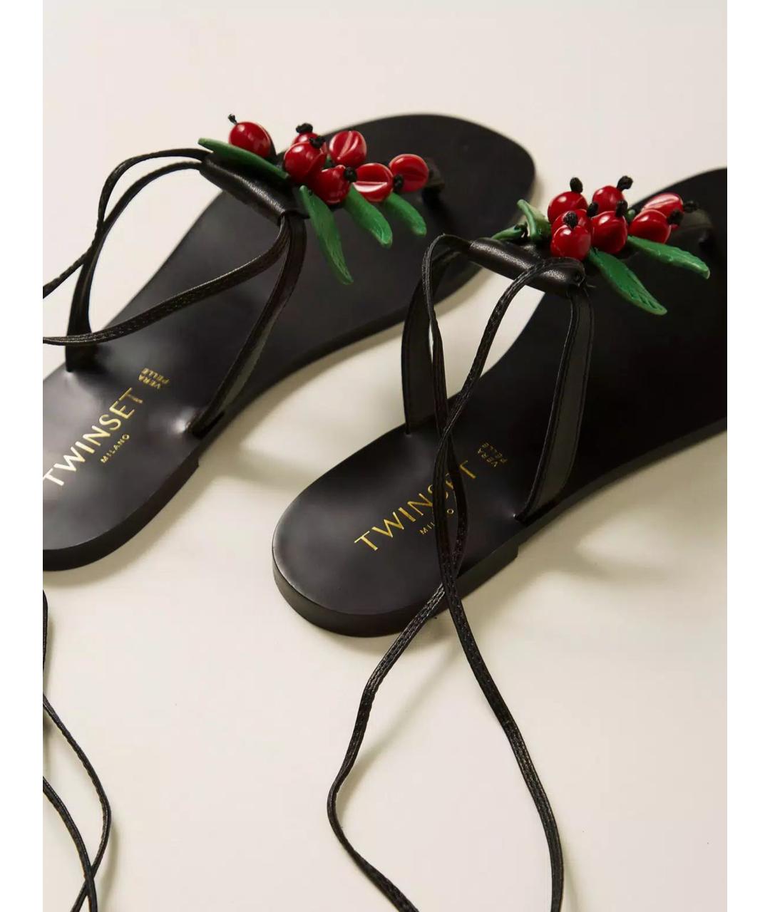 TWIN-SET Черные кожаные сандалии, фото 4