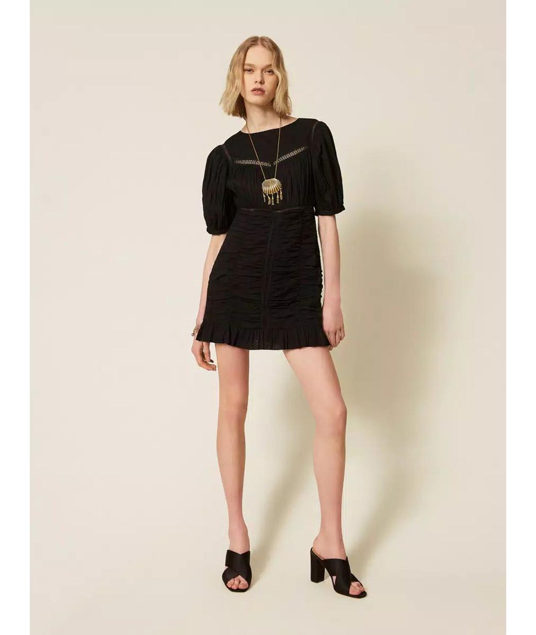 TWIN-SET Черное хлопковое повседневное платье, фото 2