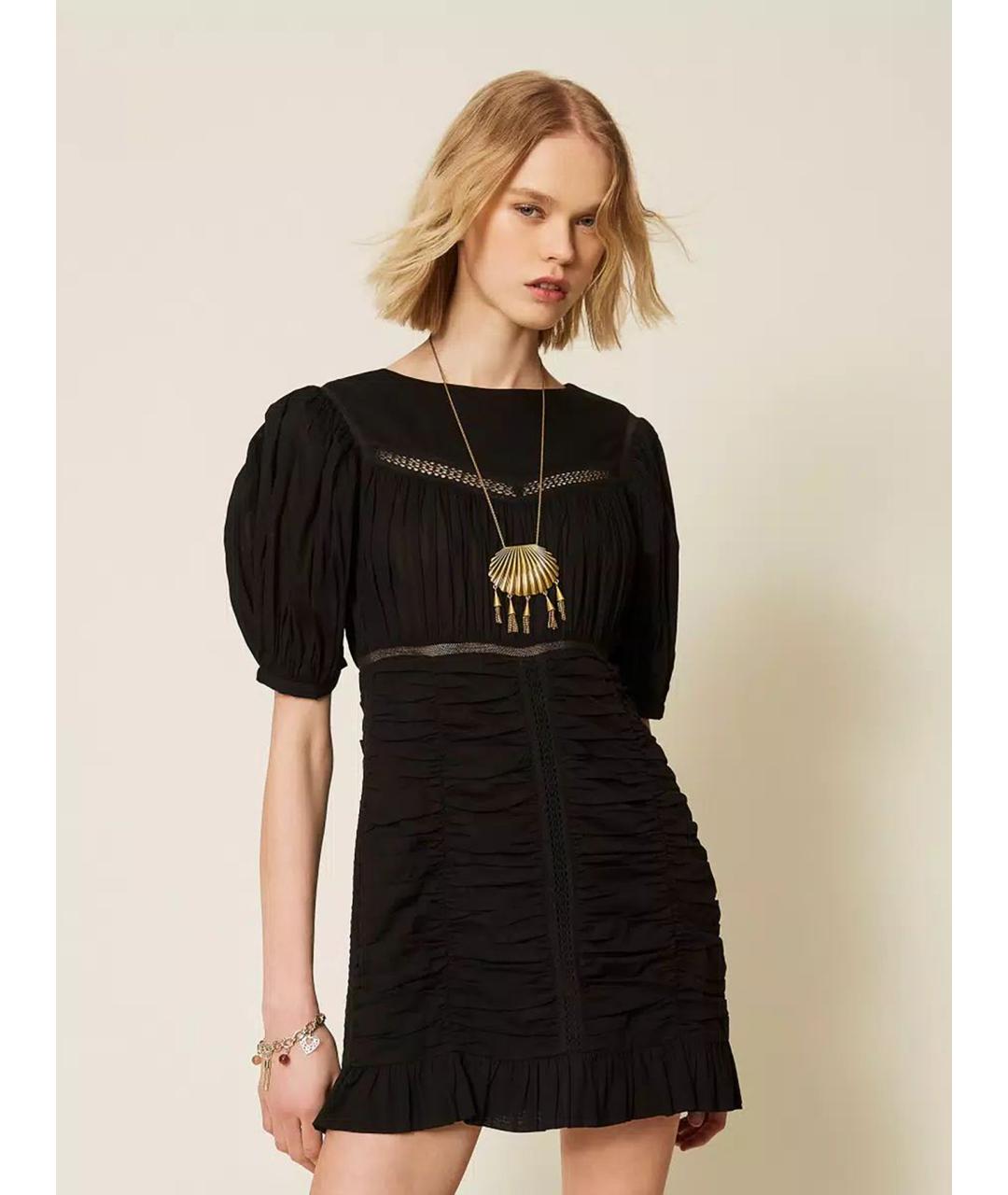 TWIN-SET Черное хлопковое повседневное платье, фото 3