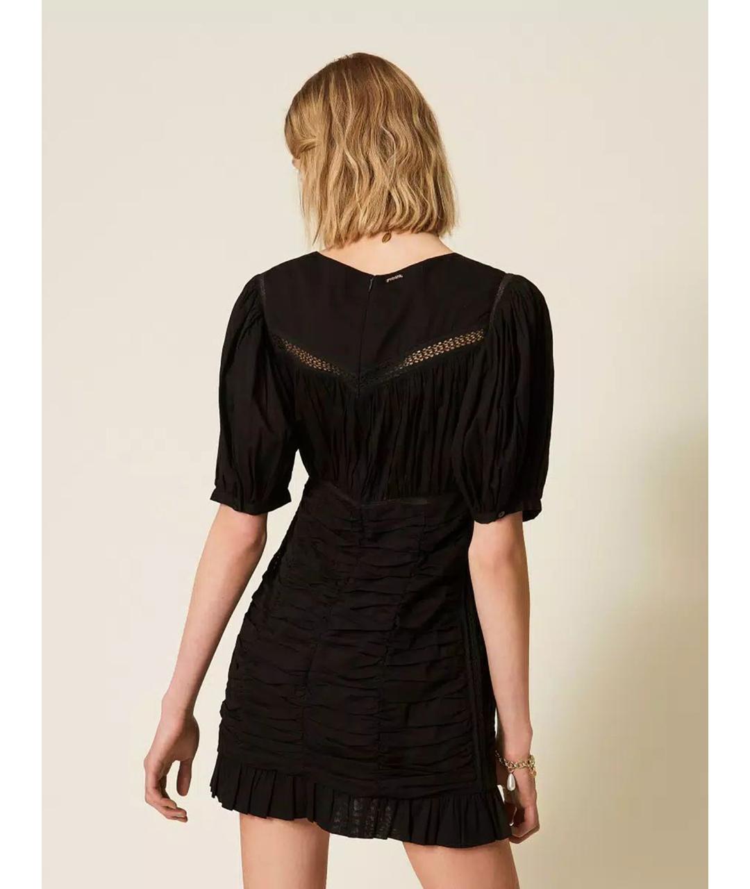 TWIN-SET Черное хлопковое повседневное платье, фото 5