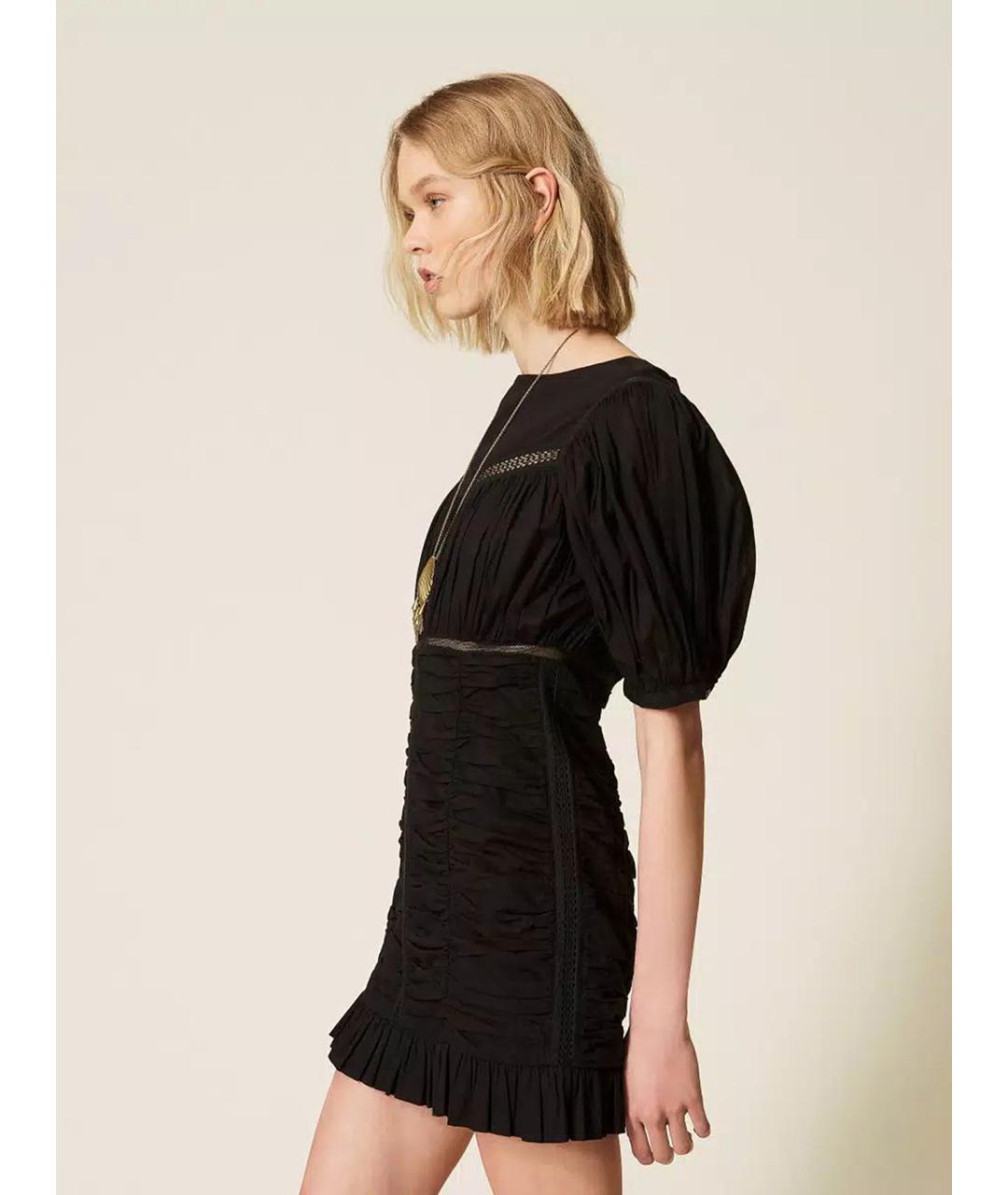 TWIN-SET Черное хлопковое повседневное платье, фото 4