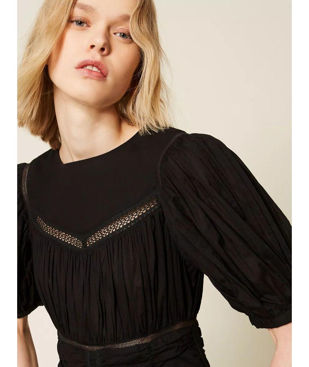 TWIN-SET Черное хлопковое повседневное платье, фото 6