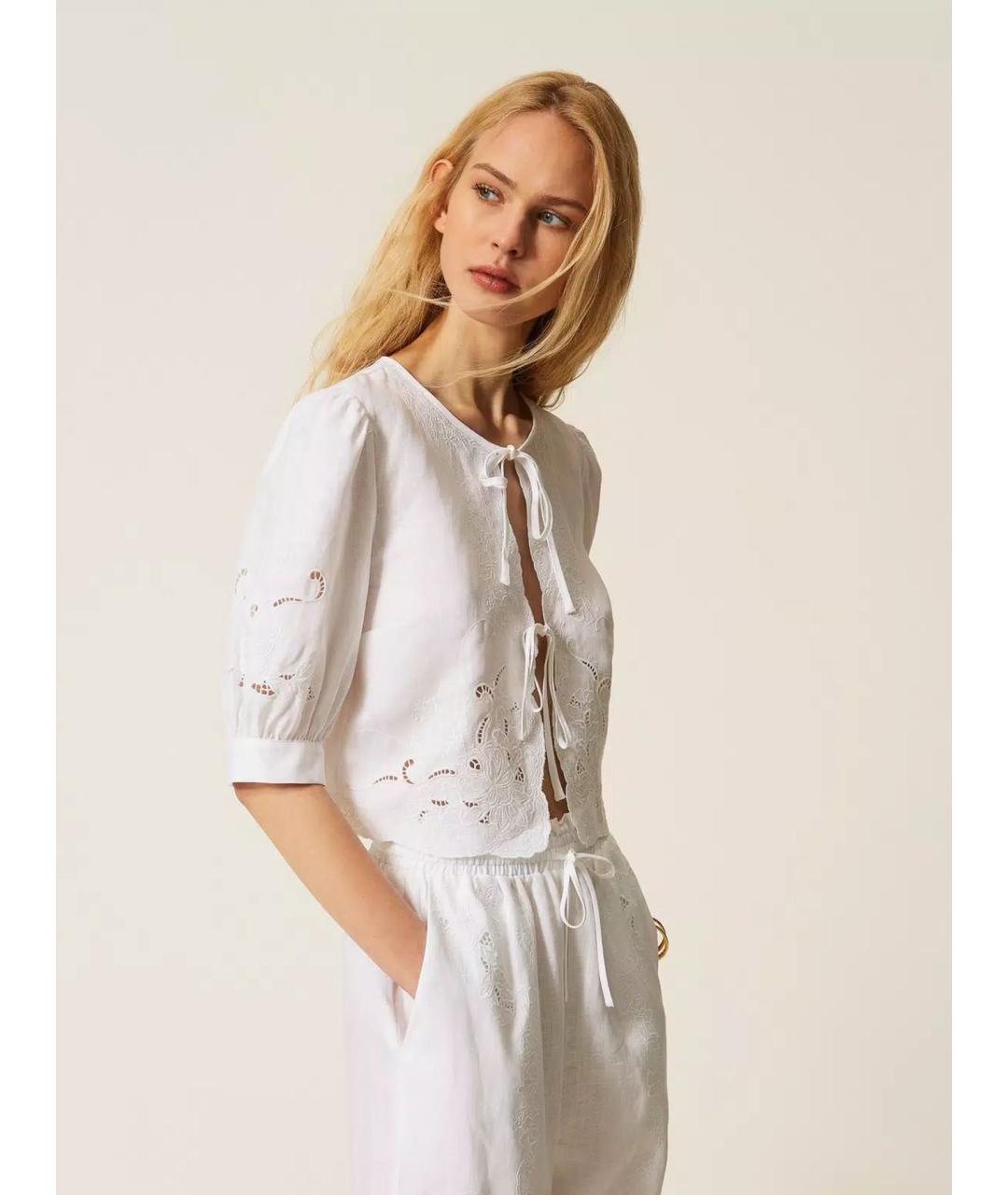 TWIN-SET Белая льняная блузы, фото 4