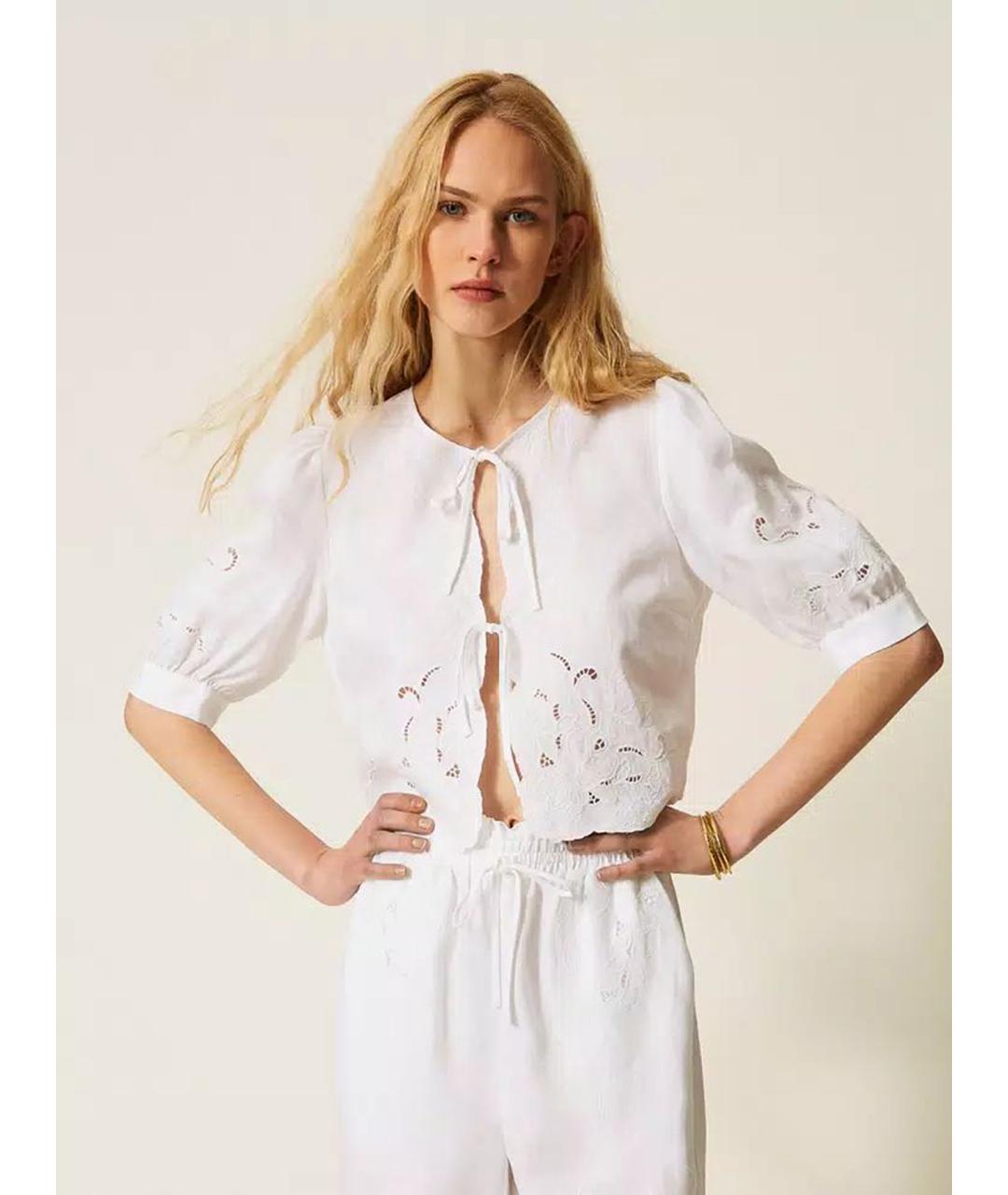 TWIN-SET Белая льняная блузы, фото 3