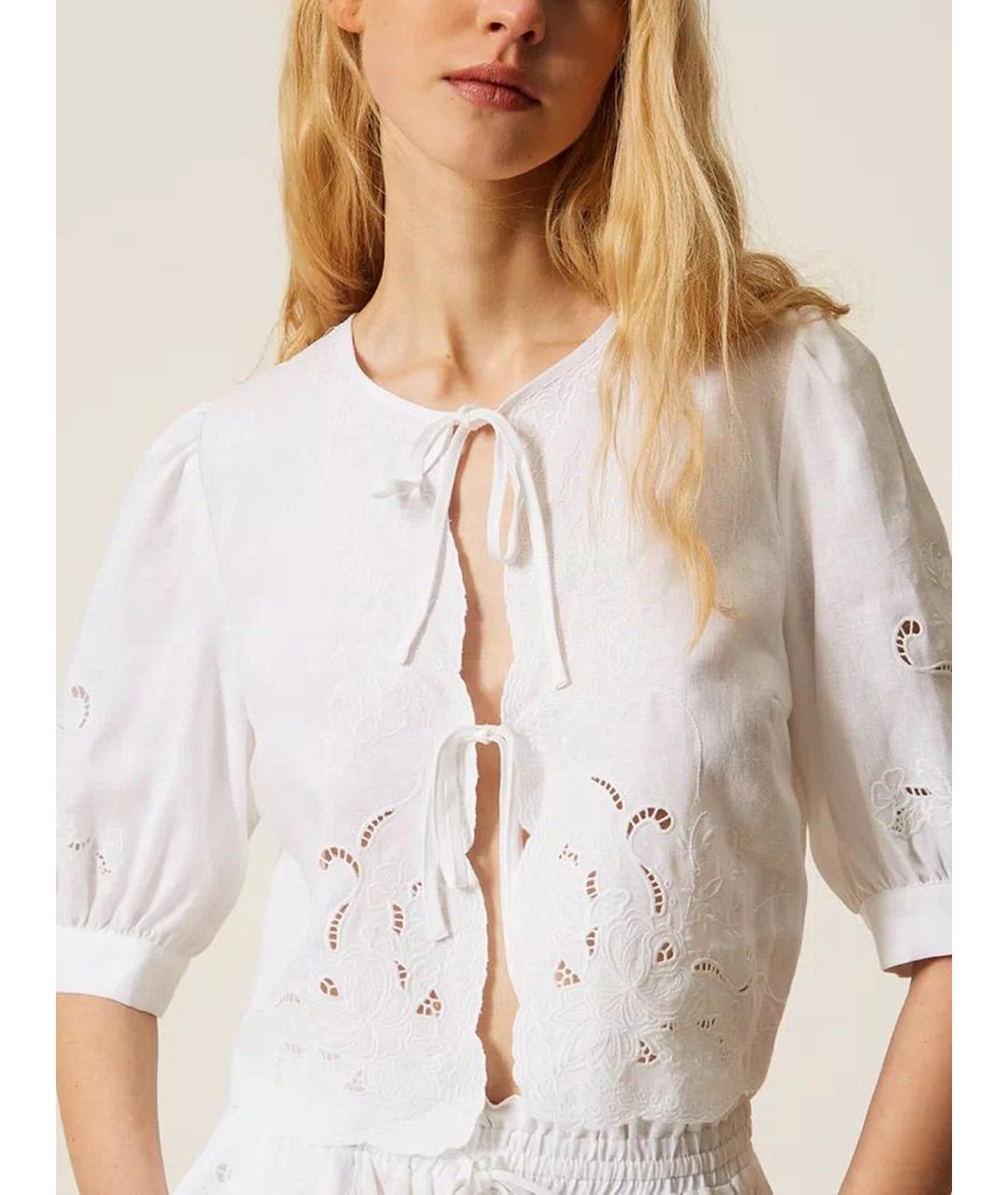 TWIN-SET Белая льняная блузы, фото 6
