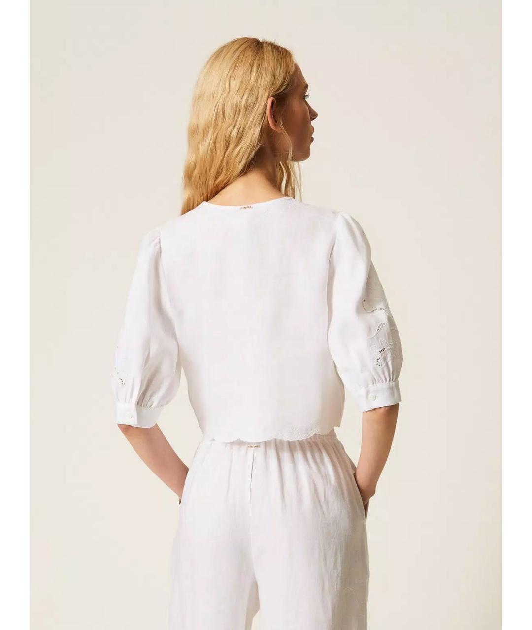 TWIN-SET Белая льняная блузы, фото 5