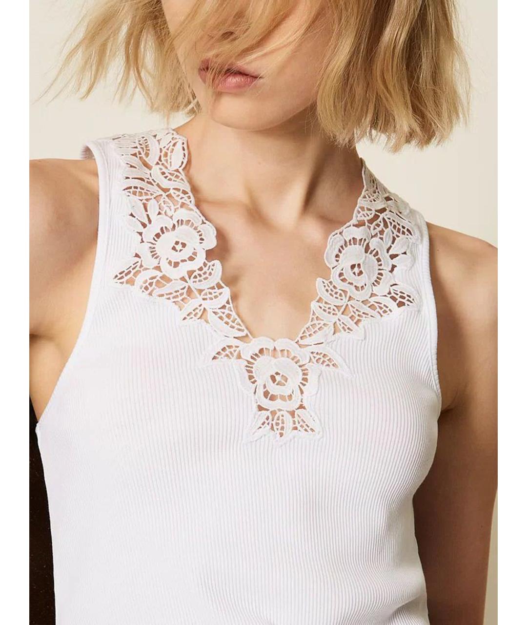 TWIN-SET Белая хлопковая майка, фото 5