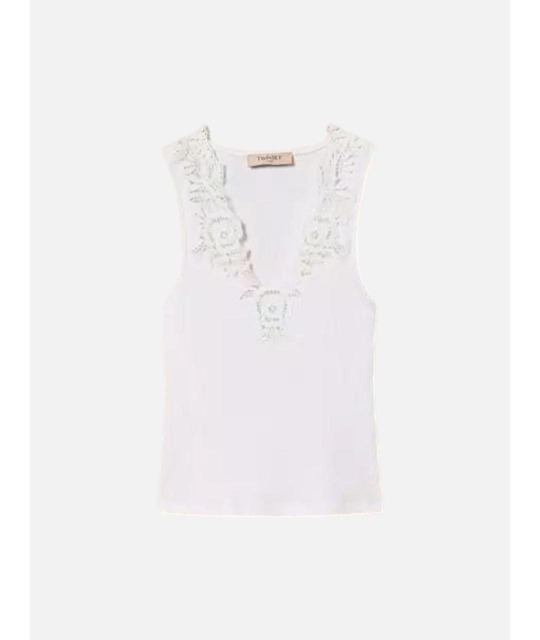 TWIN-SET Белая хлопковая майка, фото 6