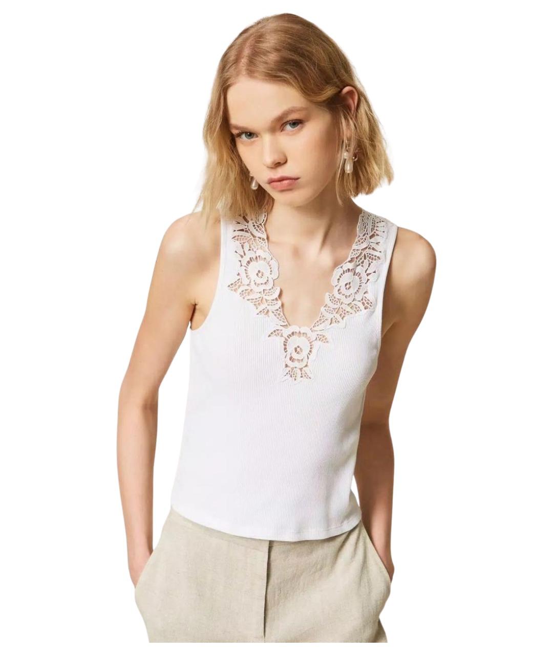 TWIN-SET Белая хлопковая майка, фото 1