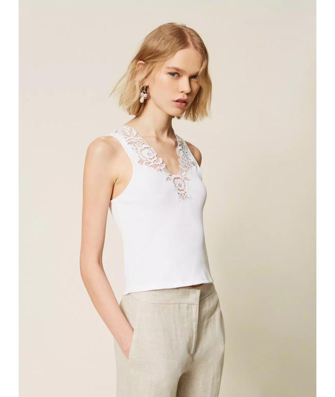 TWIN-SET Белая хлопковая майка, фото 3