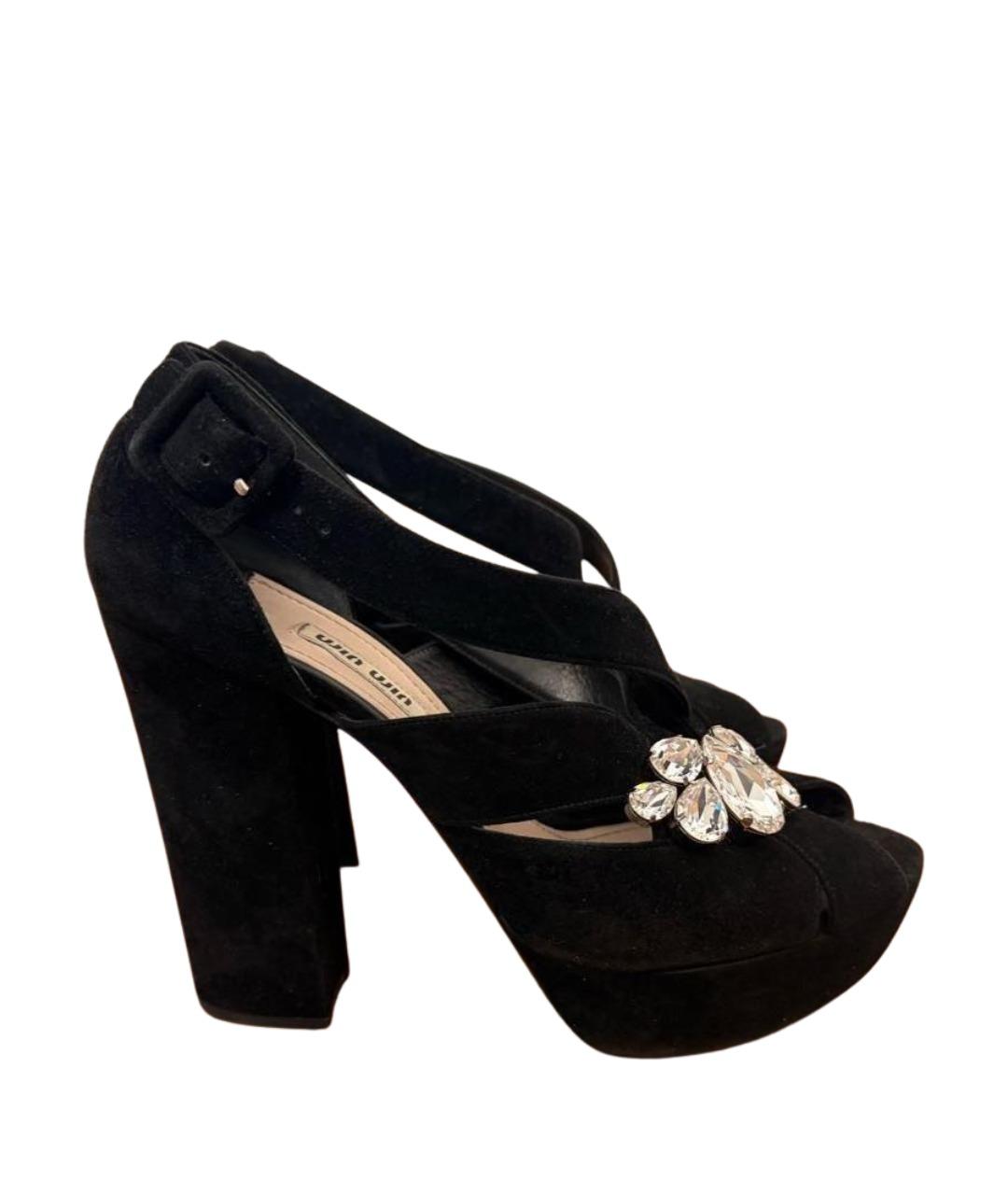 MIU MIU Черные замшевые босоножки, фото 1