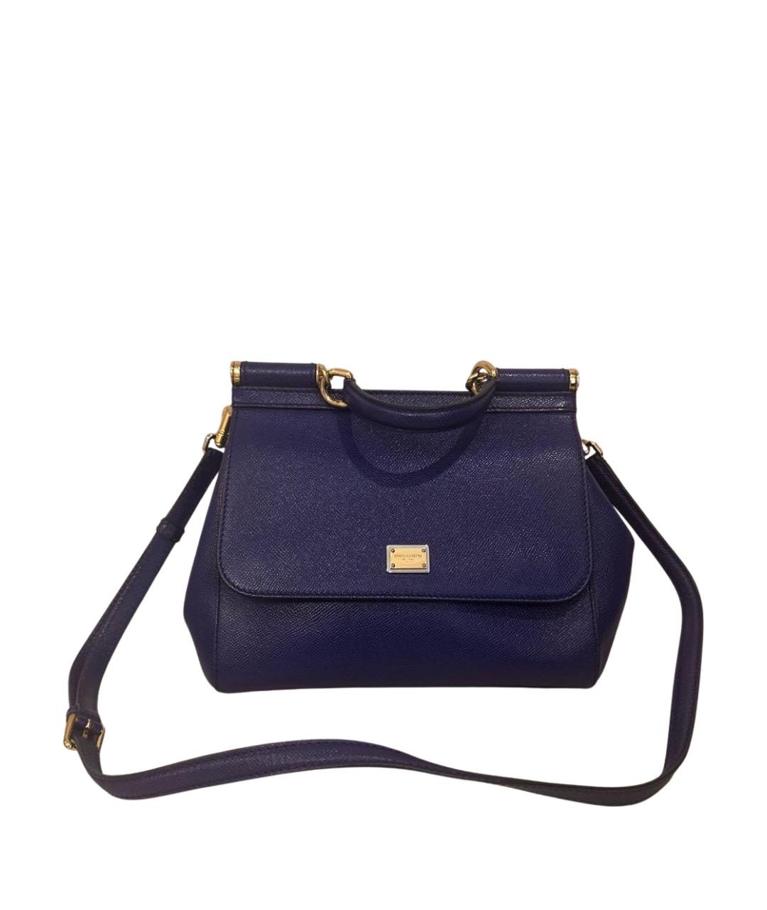 DOLCE&GABBANA Темно-синяя кожаная сумка тоут, фото 1