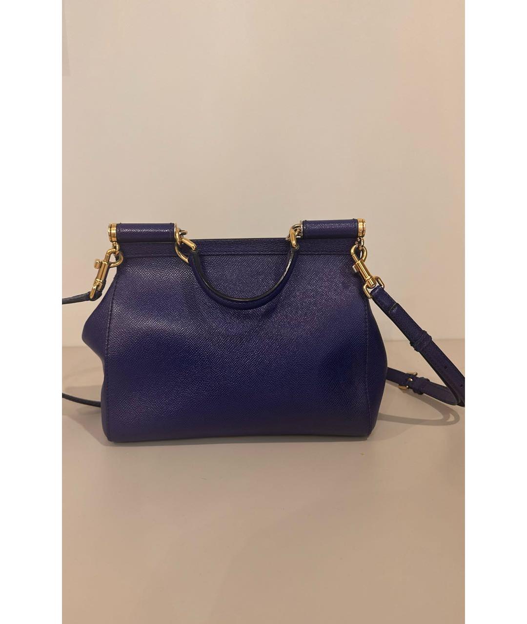 DOLCE&GABBANA Темно-синяя кожаная сумка тоут, фото 2