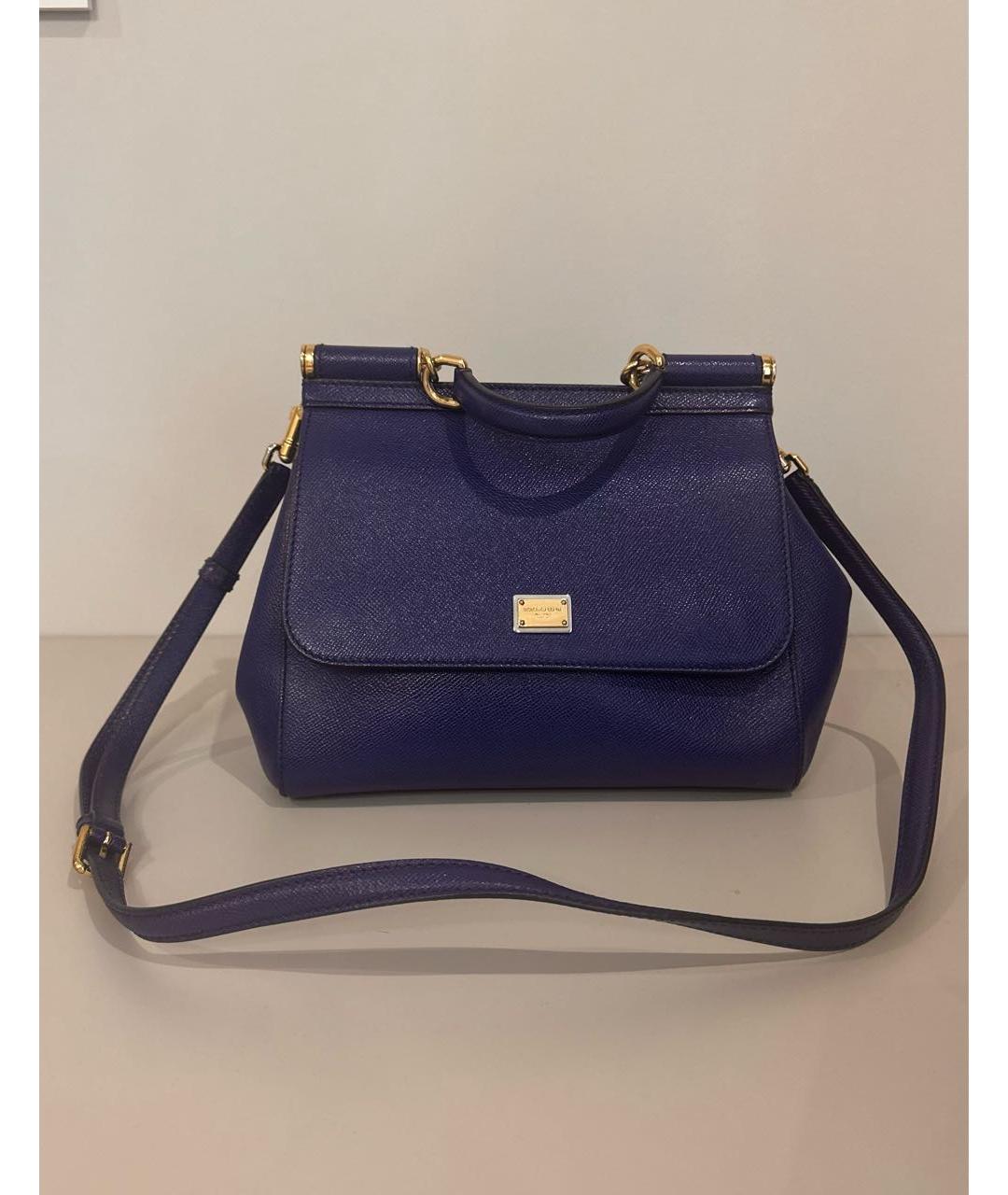 DOLCE&GABBANA Темно-синяя кожаная сумка тоут, фото 3