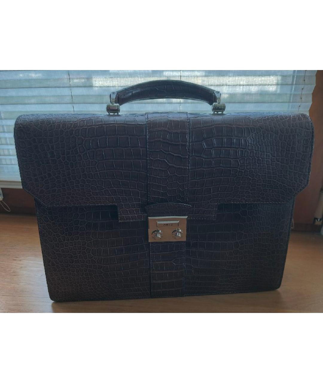 ZILLI Коричневый портфель из экзотической кожи, фото 5