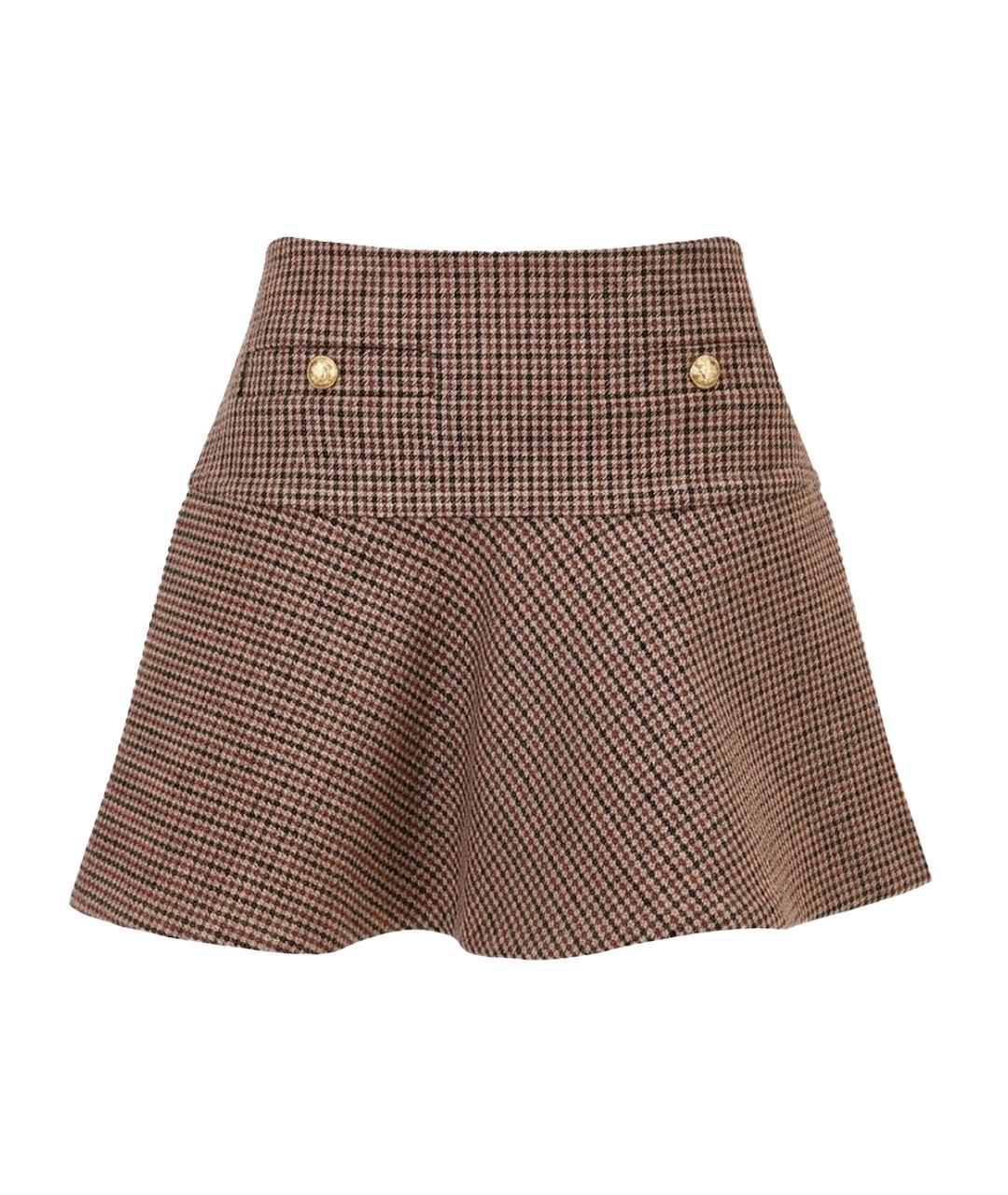CELINE Коричневая шерстяная юбка мини, фото 1