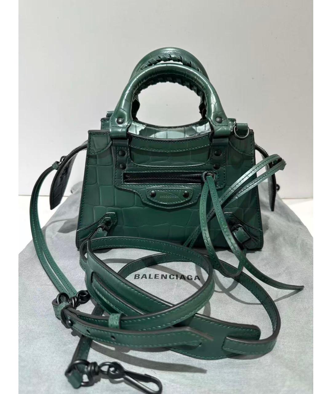 BALENCIAGA Зеленая кожаная сумка с короткими ручками, фото 2