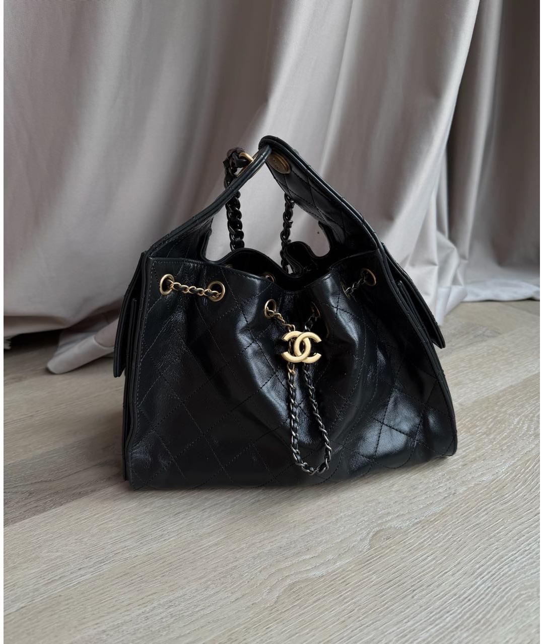 CHANEL Черная кожаная сумка тоут, фото 8