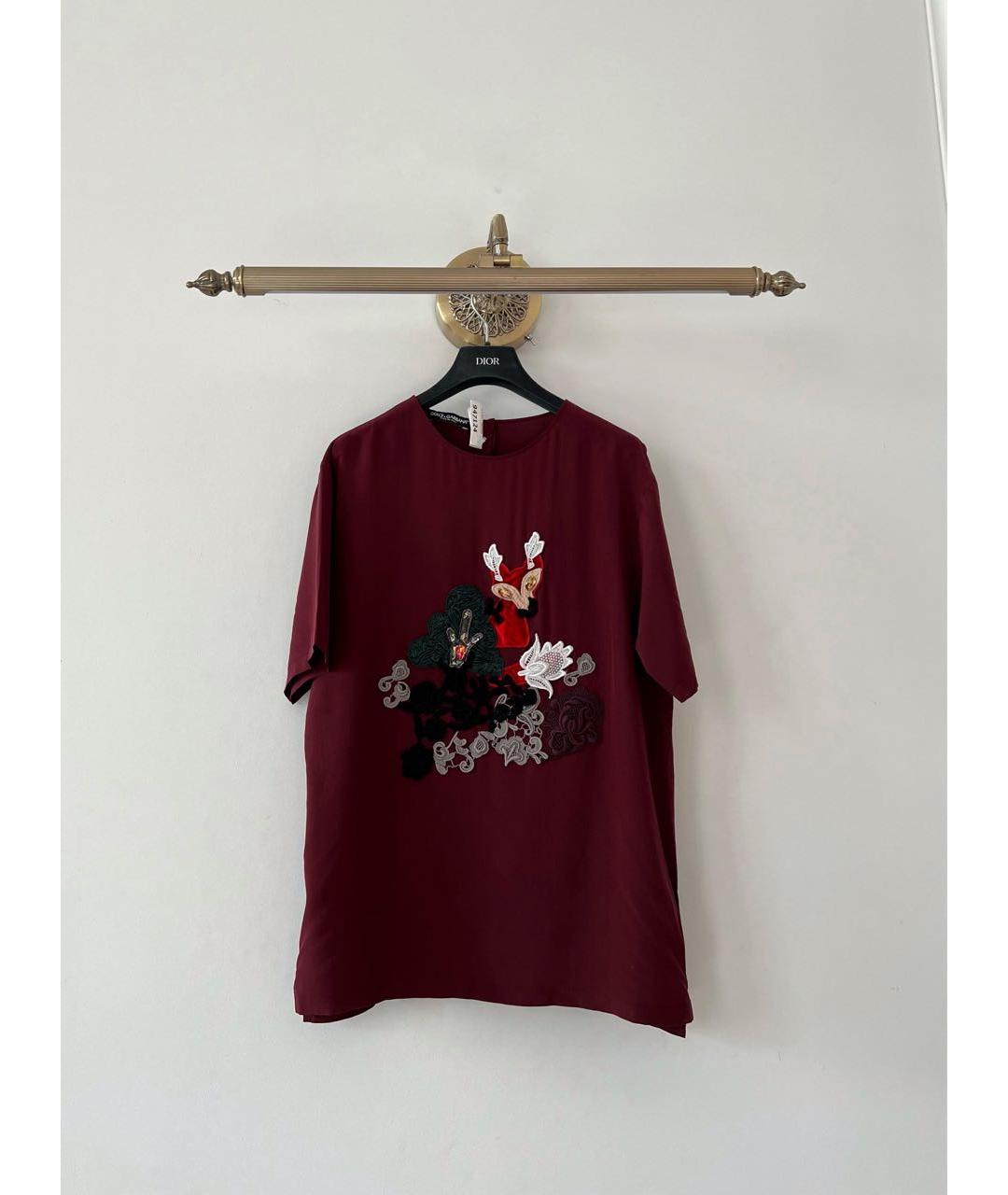 DOLCE&GABBANA Бордовая шелковая футболка, фото 9