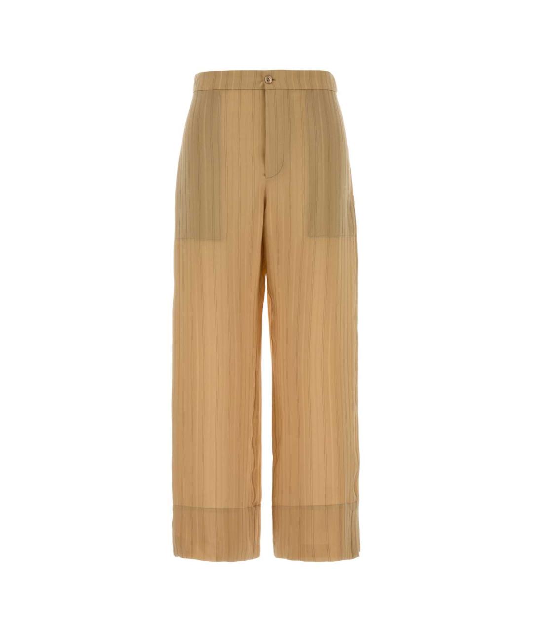 SAINT LAURENT Бежевые шелковые прямые брюки, фото 1