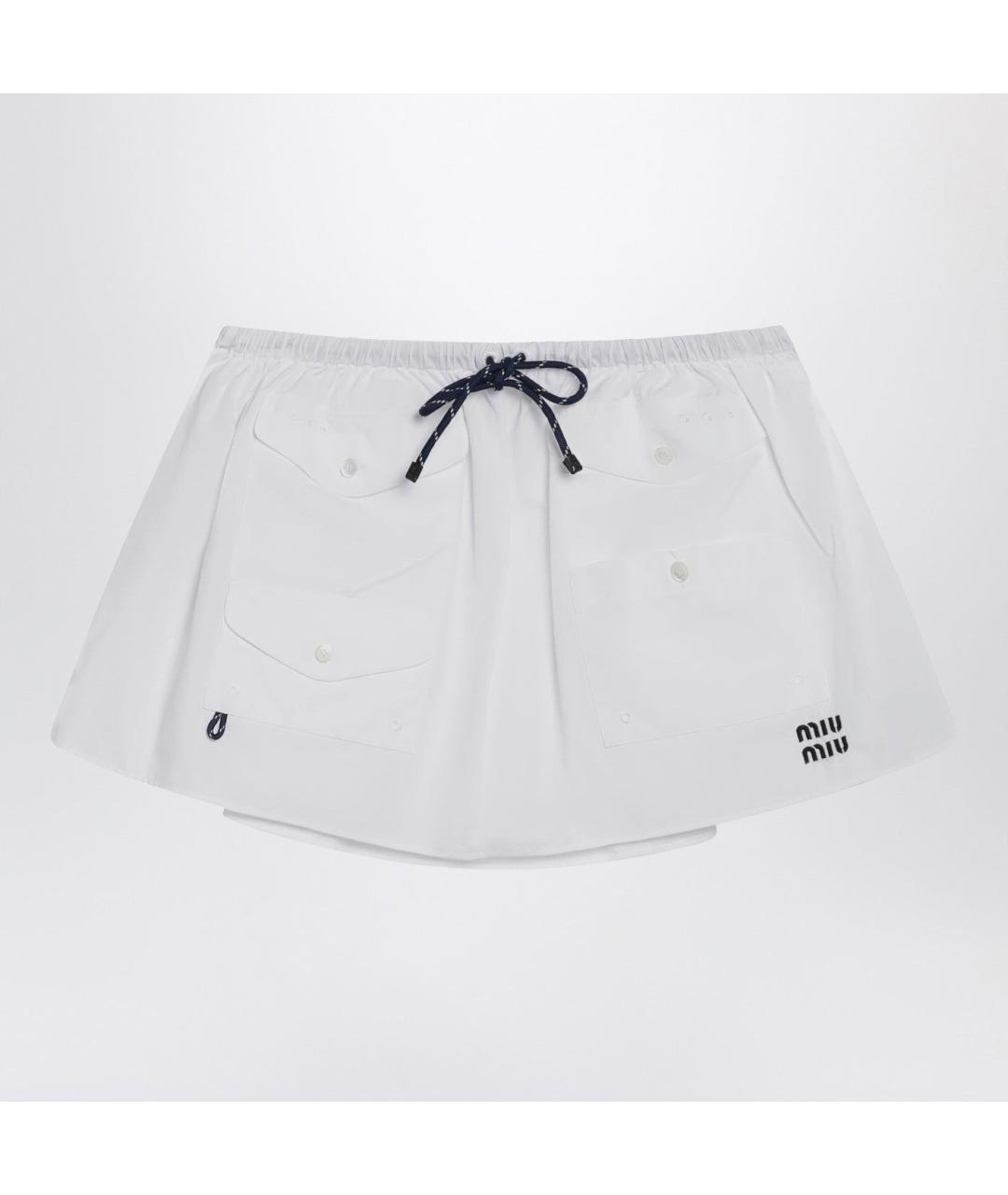 MIU MIU Белая хлопковая юбка мини, фото 3