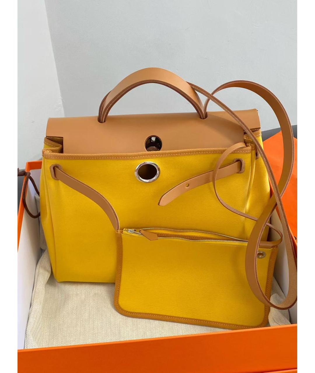 HERMES Желтая тканевая сумка через плечо, фото 2