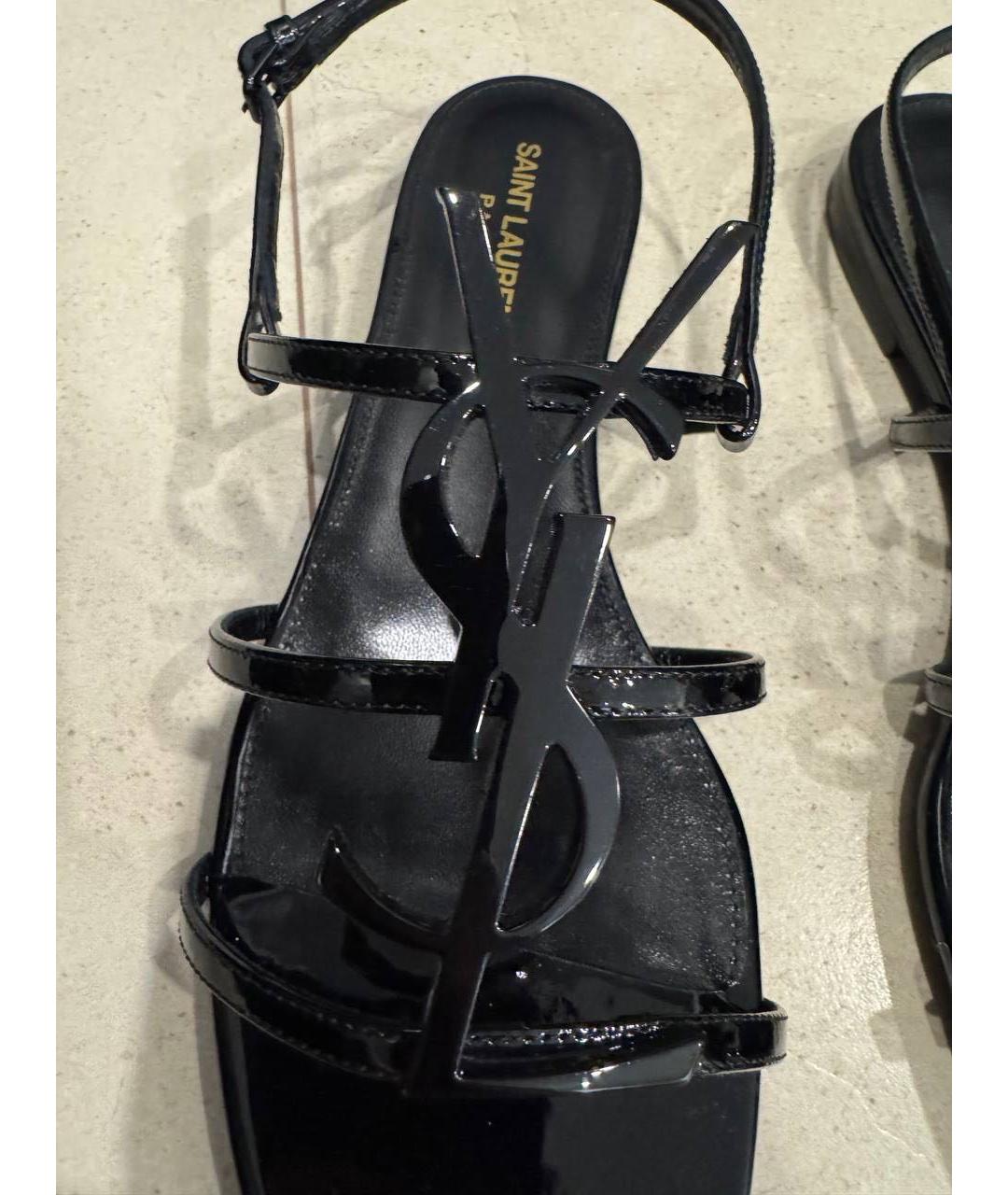 SAINT LAURENT Черные сандалии из лакированной кожи, фото 6
