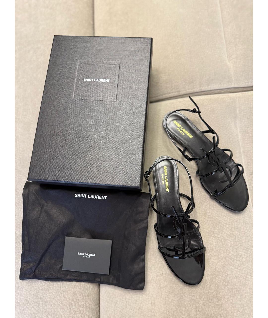 SAINT LAURENT Черные сандалии из лакированной кожи, фото 4