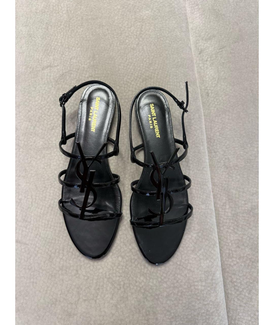 SAINT LAURENT Черные сандалии из лакированной кожи, фото 3