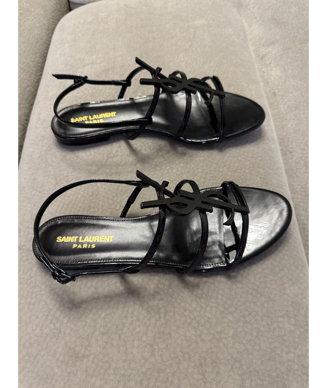 SAINT LAURENT Черные сандалии из лакированной кожи, фото 9