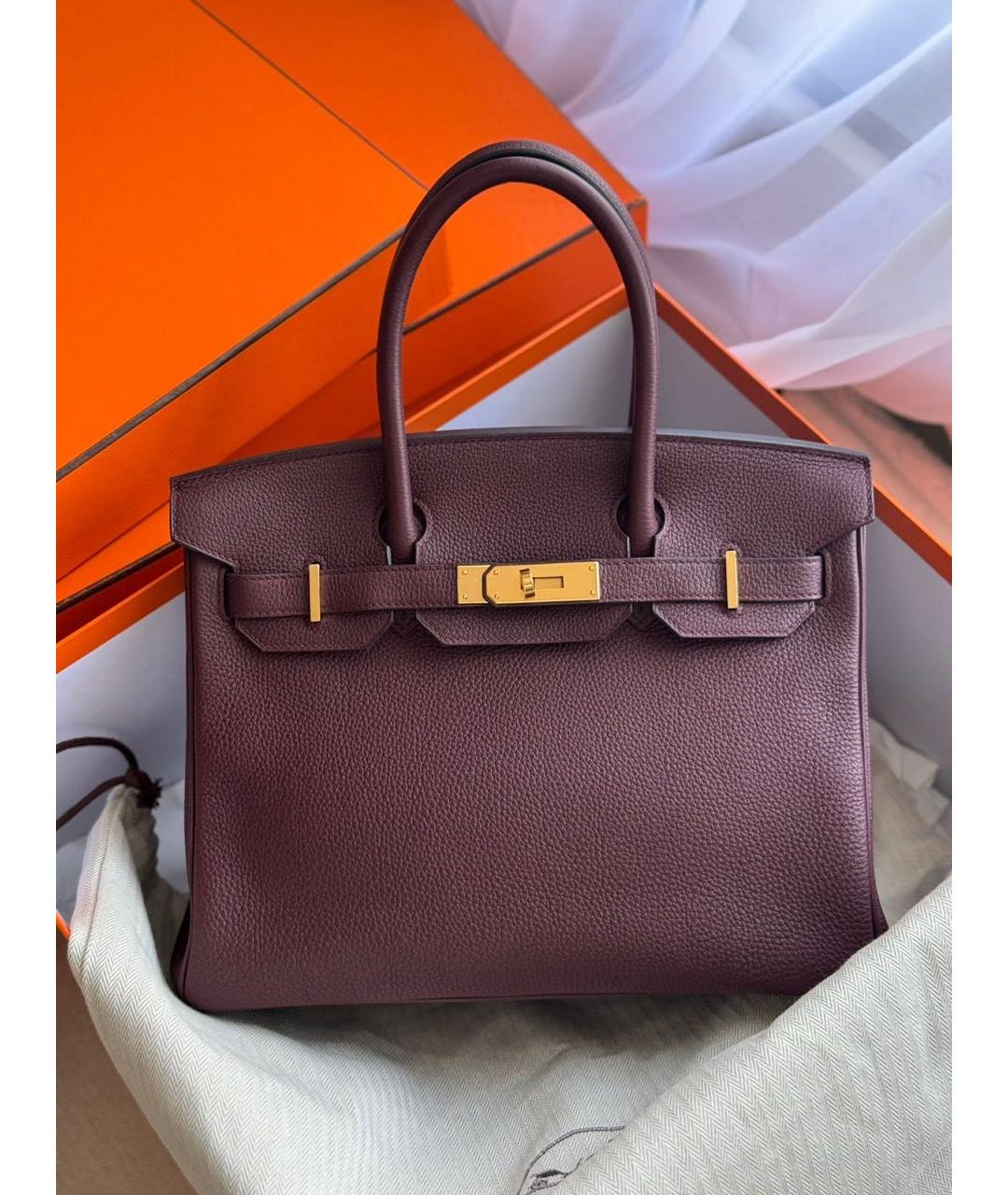 HERMES Бордовая кожаная сумка с короткими ручками, фото 9