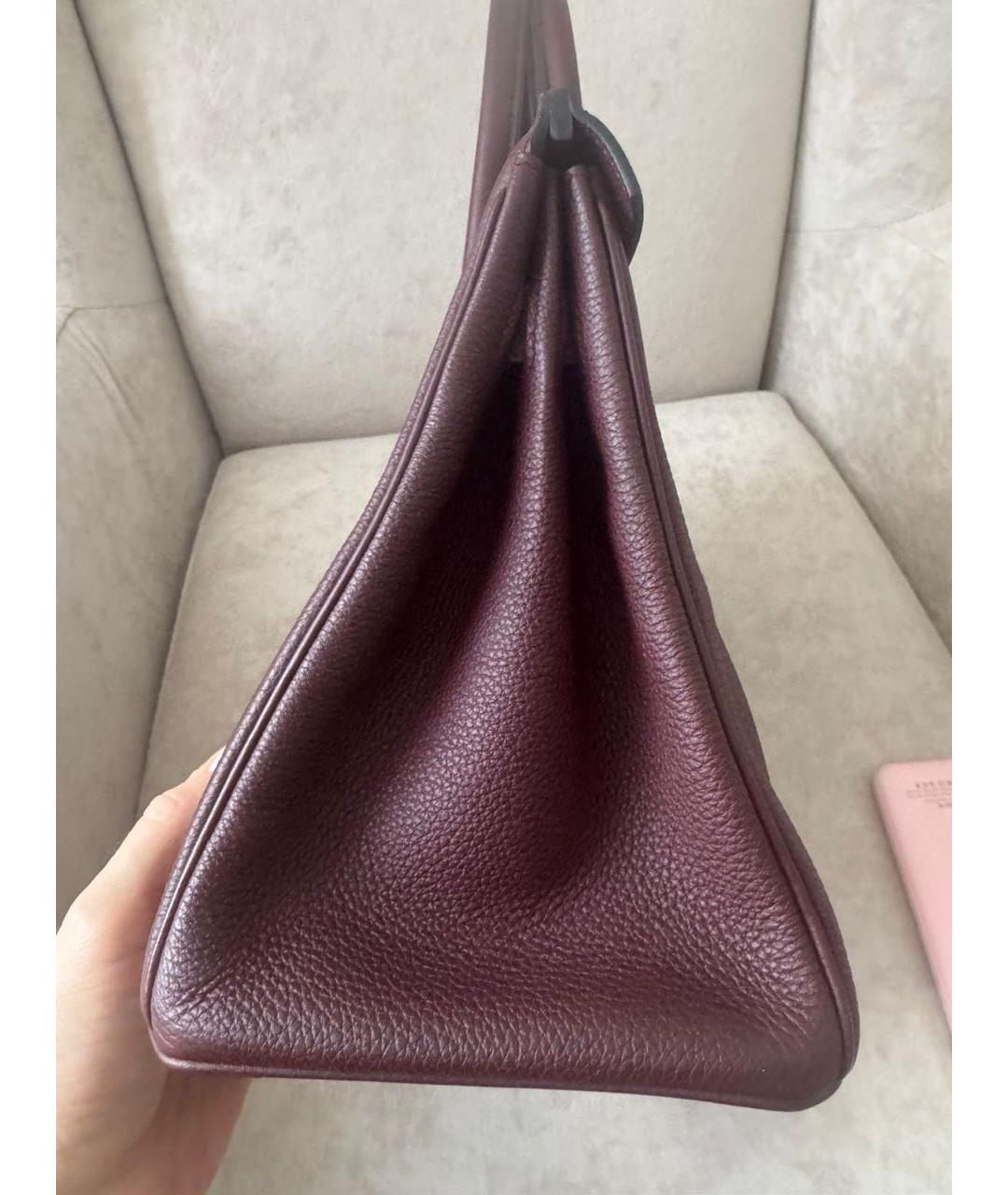 HERMES Бордовая кожаная сумка с короткими ручками, фото 2