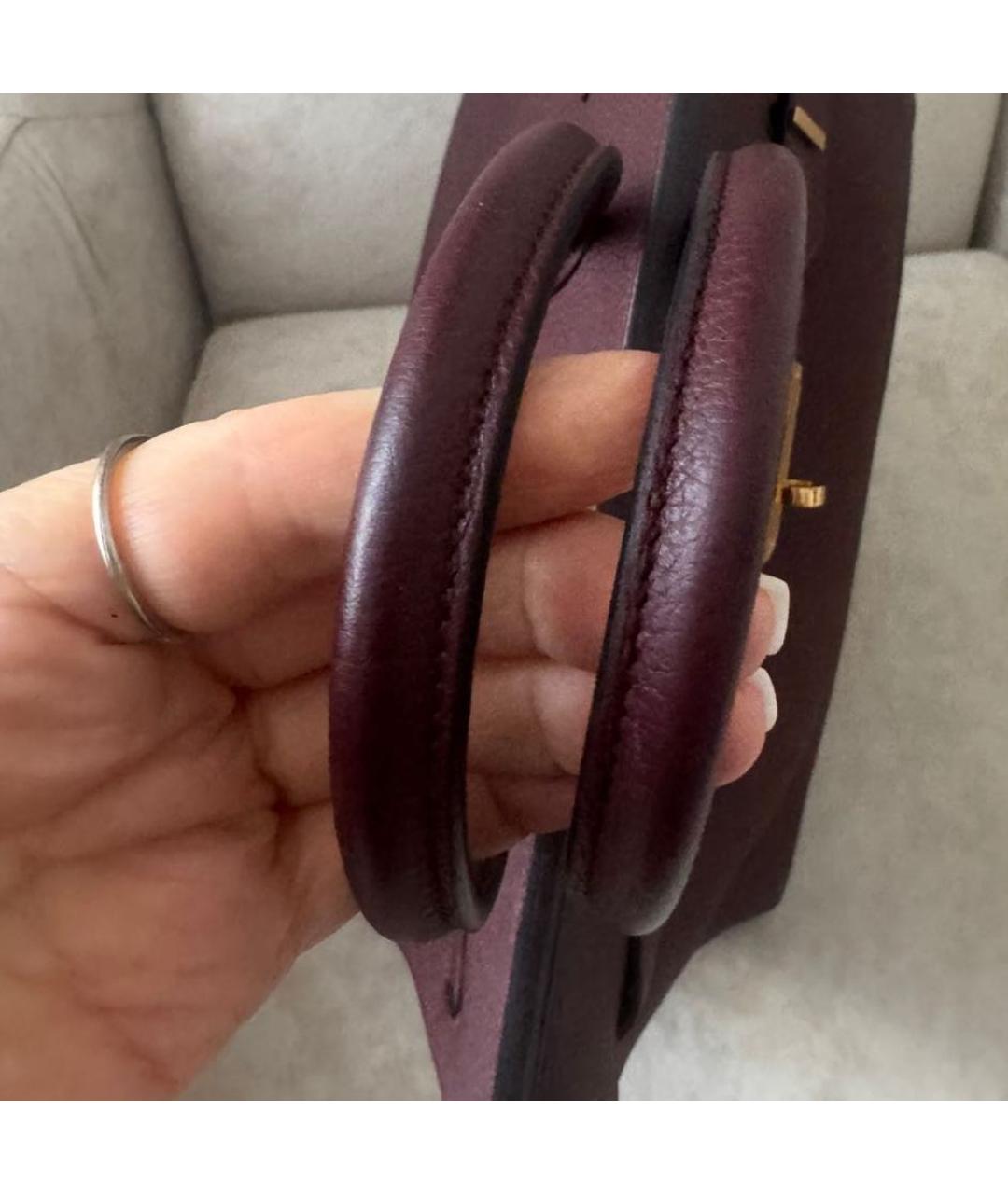 HERMES Бордовая кожаная сумка с короткими ручками, фото 6