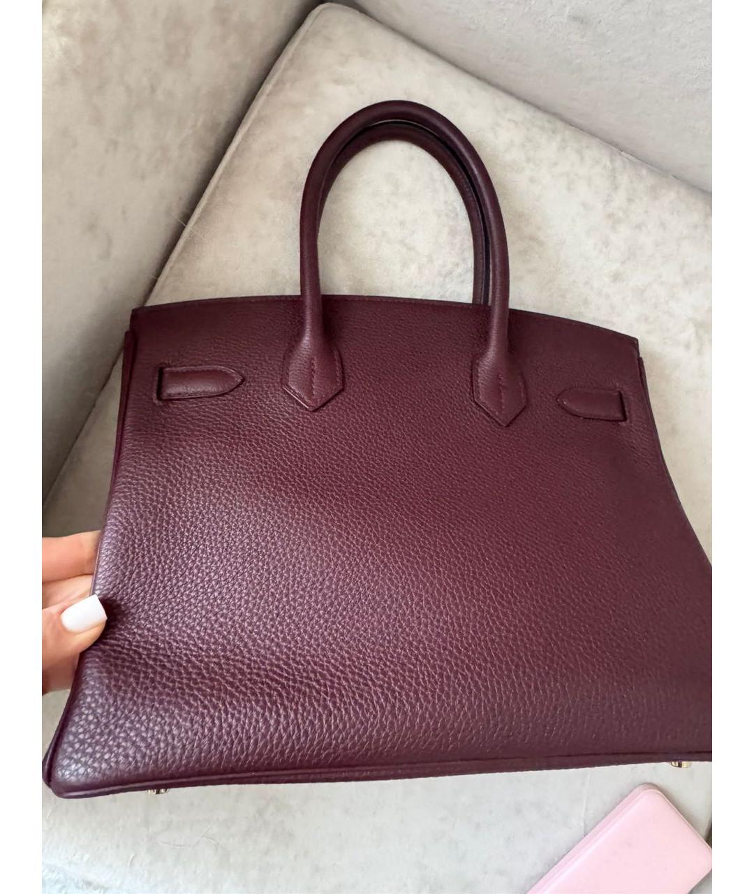 HERMES Бордовая кожаная сумка с короткими ручками, фото 3