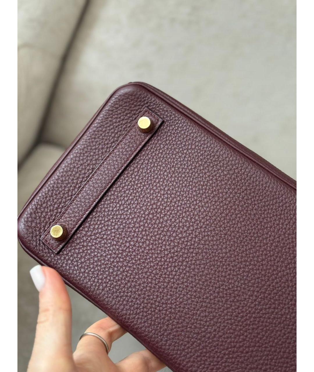 HERMES Бордовая кожаная сумка с короткими ручками, фото 8