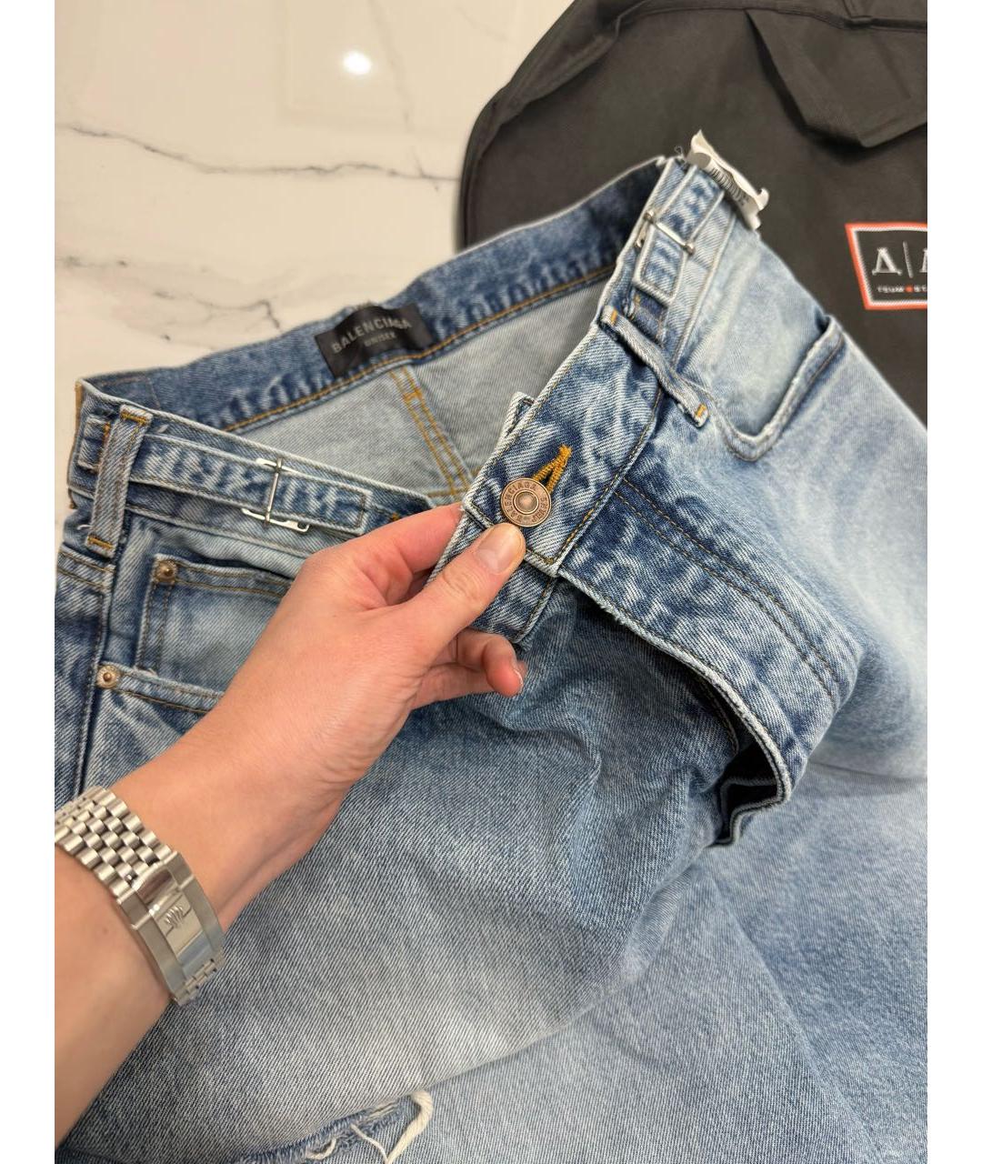 BALENCIAGA Голубые хлопковые прямые джинсы, фото 4