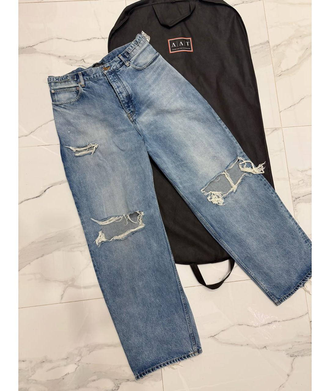 BALENCIAGA Голубые хлопковые прямые джинсы, фото 2