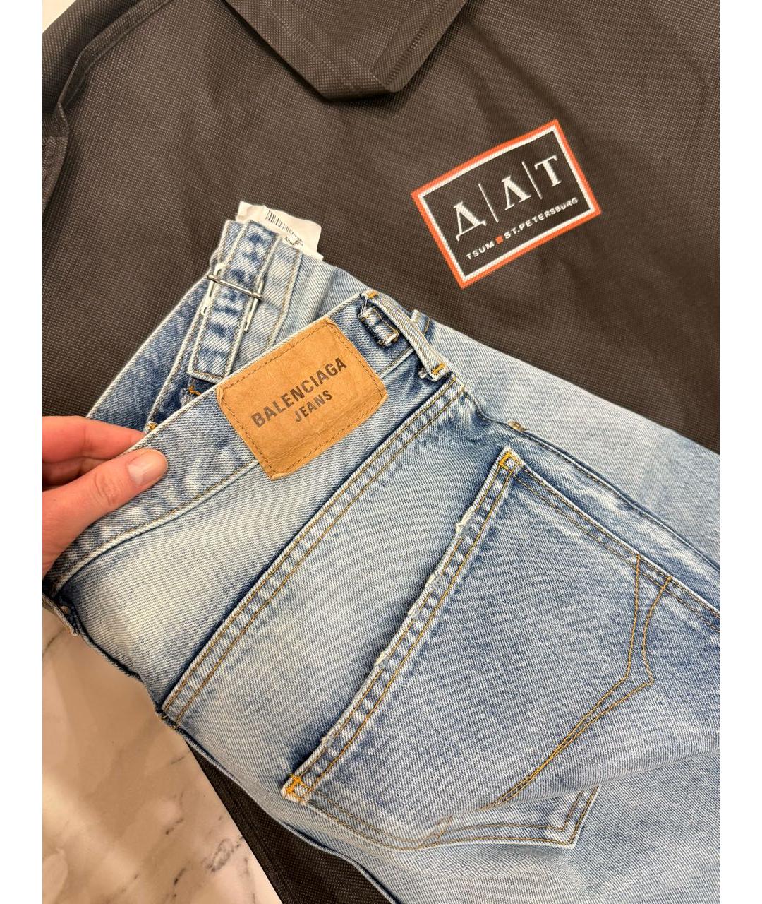 BALENCIAGA Голубые хлопковые прямые джинсы, фото 3