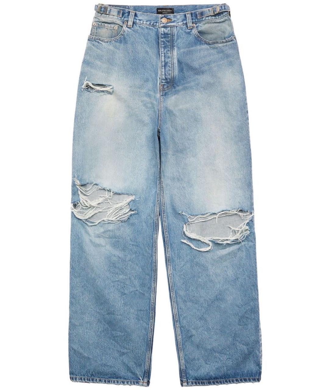 BALENCIAGA Голубые хлопковые прямые джинсы, фото 1