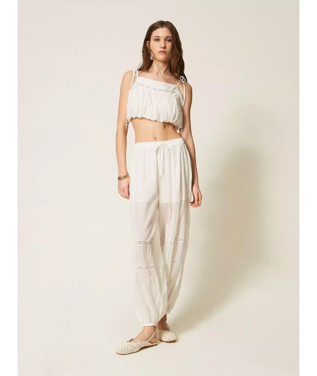 TWIN-SET Белые хлопковые брюки узкие, фото 2