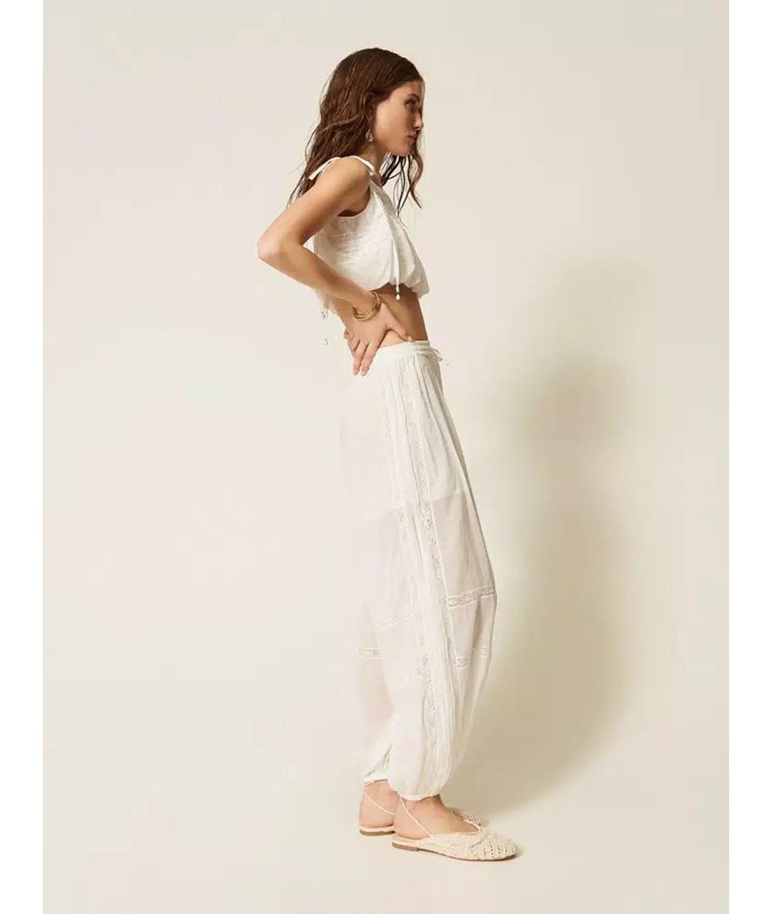 TWIN-SET Белые хлопковые брюки узкие, фото 3