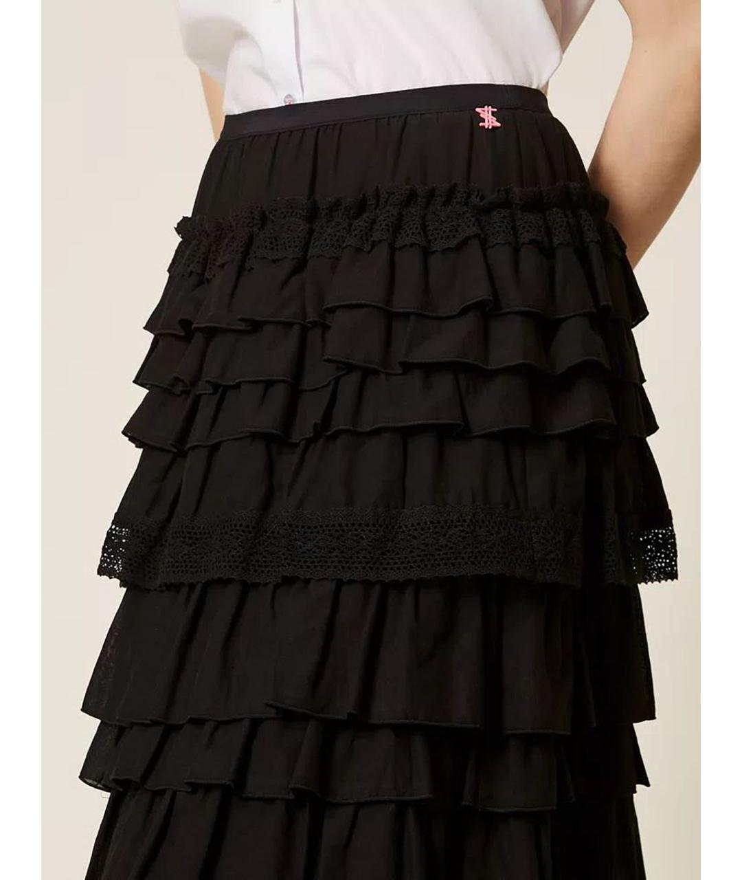 TWIN-SET Черная хлопковая юбка макси, фото 6