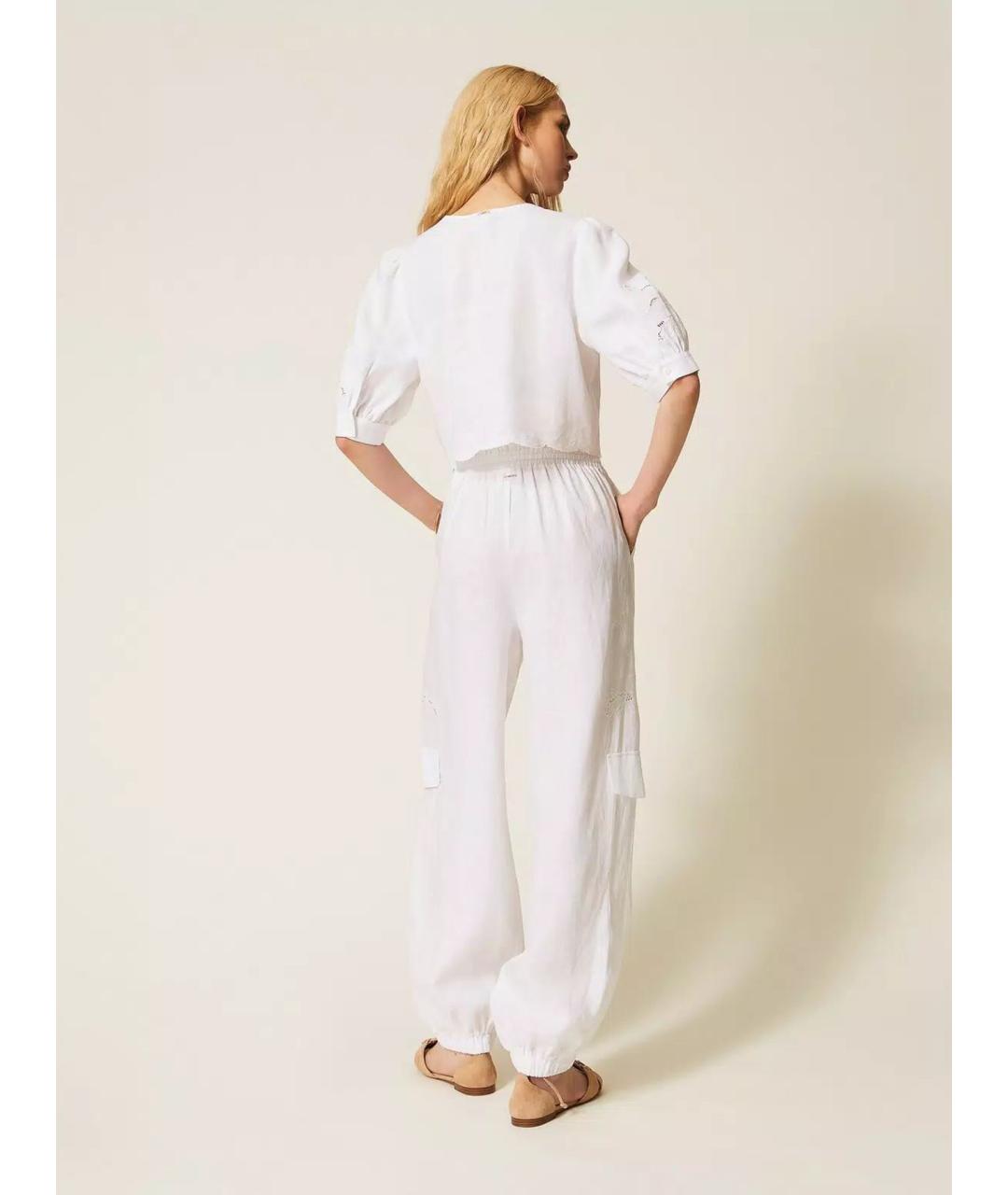TWIN-SET Белые льняные брюки узкие, фото 4